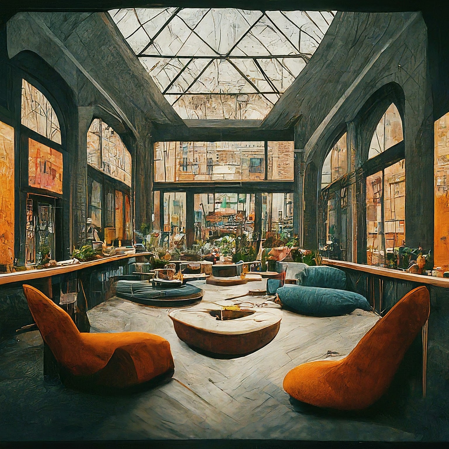 Hub interior with skylight